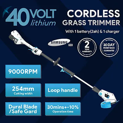 40V Whipper Snipper 25cm 9000rpm Cordless String Trimmer Edger W/Battery&Charger • $189.99