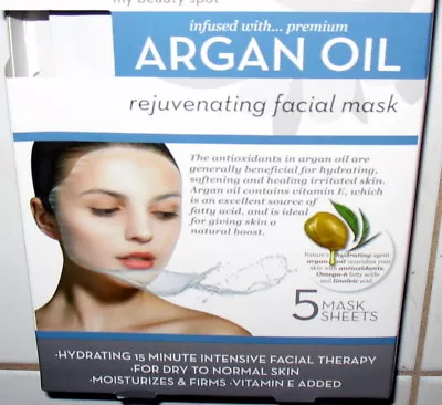 My Beauty Secret - New - Pkg Of 5 Rejuvenating Face Sheet Masks - Argan Oil • $9.95