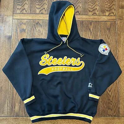 Vintage Pittsburgh Steelers Starter Hoodie Sweatshirt Script Men’s Large NFL • $65.95