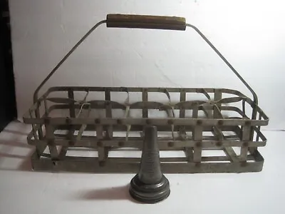 VINTAGE METAL MILK OIL 10 BOTTLE CARRIER Includes 1 Oil Can Spout • $79.99