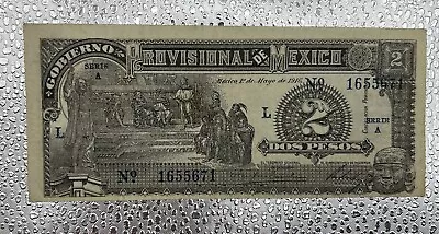 Provisional De Mexico 2 Peso Dos Pesos Gobierno 1916 Series A Crisp Bill • $41.29