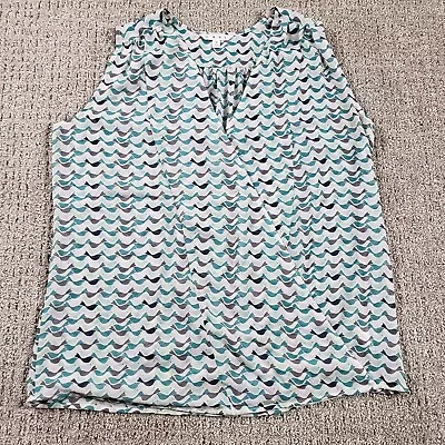 CABI Top Womens Medium Sleeveless Teal Blouse Bird Print V Neck Sheer • $5