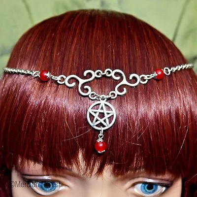 Triskele Pentacle Headdress With Ruby - Pagan Jewellery Wicca Triskelion • £11.50