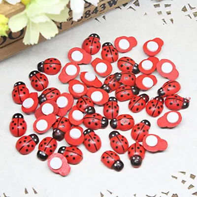 Mini Self Adhesive Stick On Wooden Ladybirds Ladybugs Craft Card Toppers Diy • £2.59