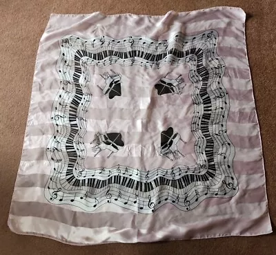 Vintage Silky Pink Scarf 39x39 Piano Musical Notes Pianist Musician Polyester  • $19.99