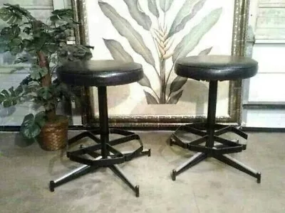 22  Low Seat Black Vinyl Vintage Counter Stools Ice Cream Soda Fountain Garage  • $587.95