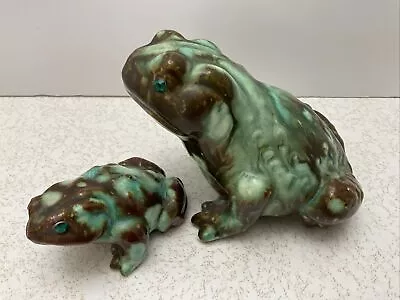 2 Vintage Ceramic Frog Toad Large & Small Brown Green Drip Glaze Arnels Style • $49