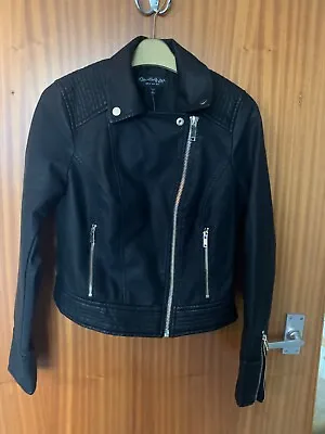 Ladies Miss Selfridge Black Leather Look Jacket Size 8 • £29