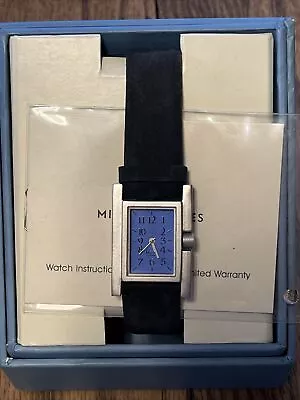 Michael Graves Watch Brushed Nickel Steel Black Suede Band Rectangle Face Unworn • $75