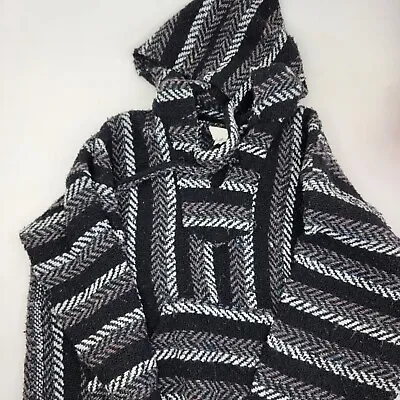 Baja Hoodie Black Pullover Poncho Mexican Drug Rug Sweatshirt Molina Size Small • $9.45