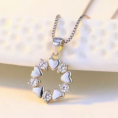 £3.99 • Buy Crystal Heart Linked Charm Pendant Chain Necklace 925 Sterling Silver Jewellery 