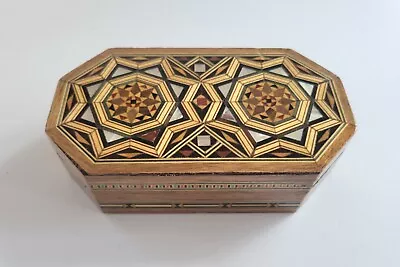 Vintage Mosaic Inlaid Felt Lined Wooden Jewelry Trinket Box 5 1/2 X 3 Inches • $25