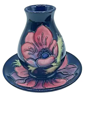Vitg Moorcroft Pottery Anemone Flower Cobalt Blue Bud Vase & Dish Set Signed UK • $329