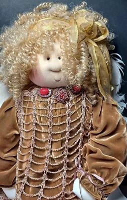  Little Souls Angel Doll With Feather Wings Crocheted Overlay Velvet Dress • $75