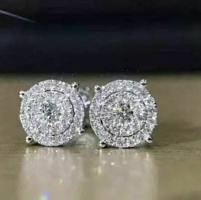 2.50Ct Round Cut VVS1/D Diamond Cluster Stud Earrings 14K White Gold Finish • $172.63