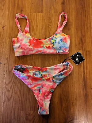 $6.82 • Buy Zaful Tie Dye Cheeky Bikini Size Small NWT Multicolor Rainbow
