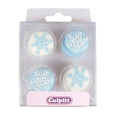 Edible Cake Decoration Snowflake Pipings 12 Piece Sugar Cupcake Topper • £3.04