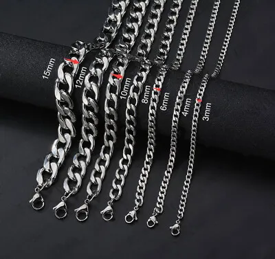 £5.98 • Buy Mens Boys Curb Chain 3MM - 9MM Stainless Steel Silver Cuban Necklace Men 18 -26 