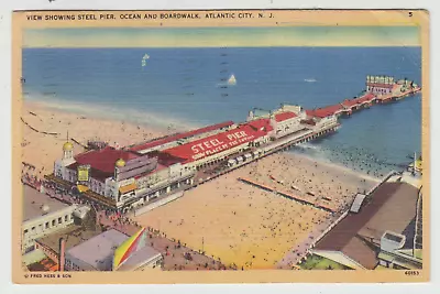 Steel Pier Ocean & Boardwalk Atlantic City NJ Linen Postcard • $1.99