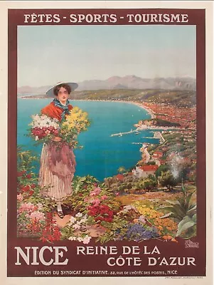 NICE REINE DE LA COTE D'AZUR BY PIERRE COMBA C1910 French POSTER FOR PLM Origina • $1500