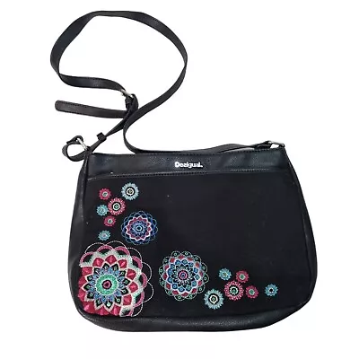 Desigual Womens Crossbody Bag Floral Design Fabric Outer W Vegan Leather Trim  • $34.95