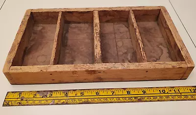 Vintage Handmade 4 COMPARTMENT WOOD DIVIDED WOOD UTILITY TOOL TRAY ORGANIZER BOX • $14.99