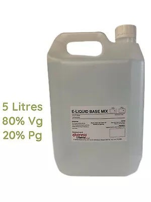  1 X 5 Litre 80% VG 20% Pg Vegetable Glycerine Propylene Glycol Mix EP/USP Grade • £31.99