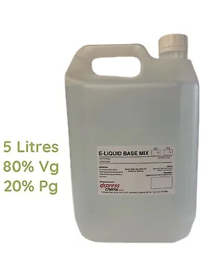 1 X 5 LITRE VG I PG Premixed BASE DIY Liquid 80% Vg /20% Pg Glycerine Glycol • £31.99