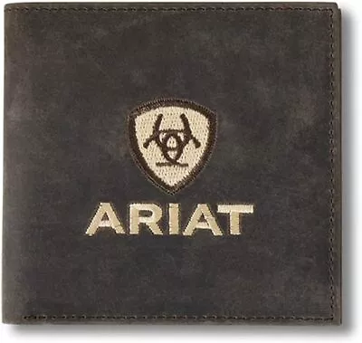 Ariat Mens Crazy Horse Embroidered Logo Large Bifold Wallet • $35