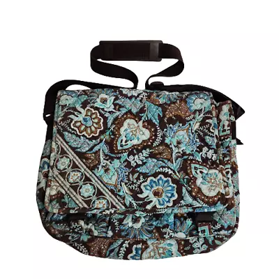 Vera Bradley Java Blue Maggie 17  Messenger Bag Brown Blue Paisley Retired Color • $24.61