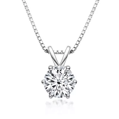 Moissanite 2ct Round White Gold Plated 925 Sterling Silver VVS Pendant • $34.99