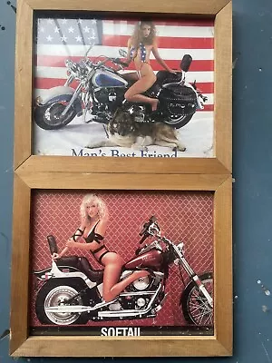 2 Vintage HARLEY Davidson Girls 10X8 Wood Frame Pictures • $19.99