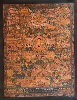 Buddha Life/wheel Of Life Mandala Old Oil- Varnished Tibetan Thangka Painting • $449.49
