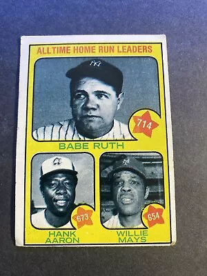 1973 Topps Baseball All-Time Leaders Babe Ruth Willie Mays Hank Aaron Card #1 • $14.95