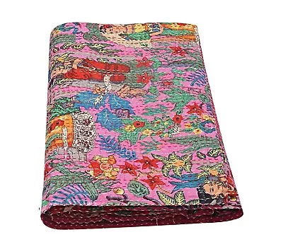 Indian Vintage Frida Kahlo Kantha Quilt Handmade Cotton Throw Bedspread Bedding • $54.59