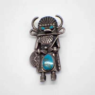 Kachina Figure Bolo Tie Pendant Sterling Silver Turquoise • $655
