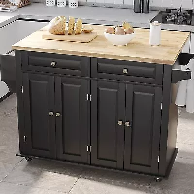 Drop-Leaf Kitchen Island Trolley Cart Wood Storage Cabinet With 2 Drawers & Rack • $246.99