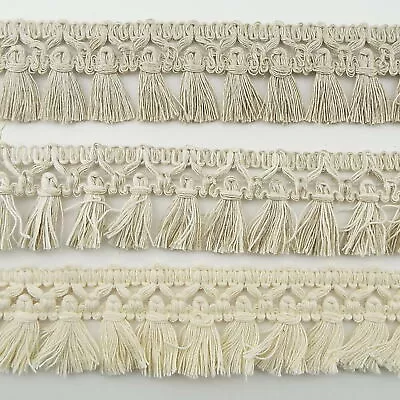 3 COLOUR 38mm Cotton Linen Mix Natural Tassel Braid Fringe Gimp BUY 1 2 4m+ 824 • £16.50