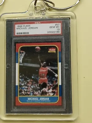 MICHAEL JORDAN Rookie Card 1986 Fleer PSA 10 Slab Copy Keychain Rc 2 For $25🔥 • $13.99