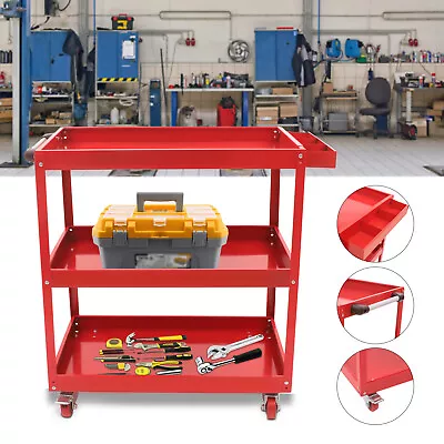 Rolling Cart 3 Tier Tool Carts With Wheels Steel Service Cart Mechanic Red • $94