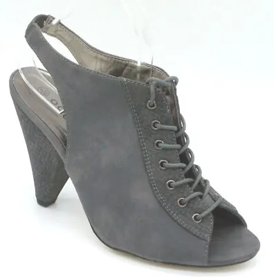 Ladies Size 3 4 5 6 8 Odeon Grey Low Heel Lace Up Peep Open Toe Slingback Shoes • £8.99