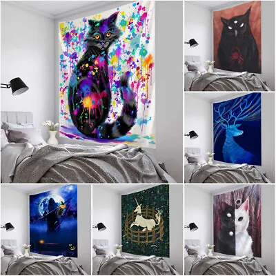 Large Moon Cat Tapestry Owl Deer Wall Hanging Bedspread Throw Blanket Background • $49.49