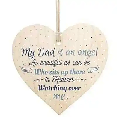 Dad Wooden Heart Plaque Memorial Hanging Sign Father Remembrance Grave Loss Gift • £2.99