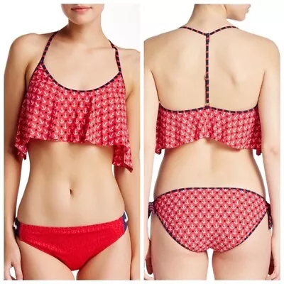 Women’s Sperry Anchors Aweigh T-Back Bikini Top Red Blue Size Small • $10