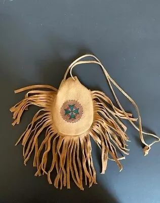 XL Leather Medicine Totem Or Crystal Bag Necklace With Fringe – 23993 • $16