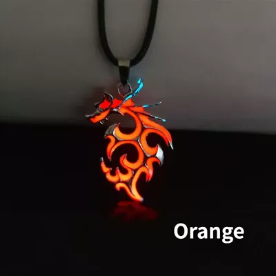 Men Retro Silver Plating Orang Luminous Dragon Pendant Necklace For Wome Jewelry • $0.40