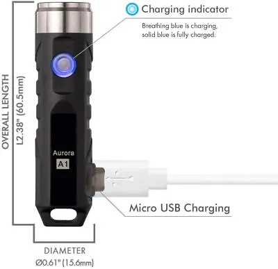 RovyVon A1x 650 Lumens Mini  USB Rechargeable Flashlight Cree XP-G3 Black • $29.99