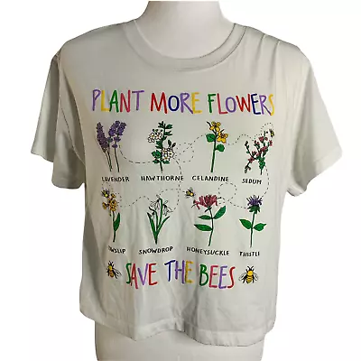 £14.50 • Buy Topshop Tee & Cake Cropped T Shirt M White Flowers Crewneck Short Sleeve Bees