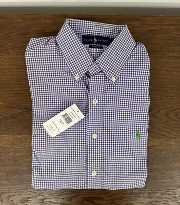 Polo Ralph Lauren BD PPC SPT LS Purple White Gingham Poplin Shirt Size Small S • £10.50