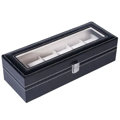 6 Compartments High-grade Leather Watch Collection Storage Box Black • $18.05